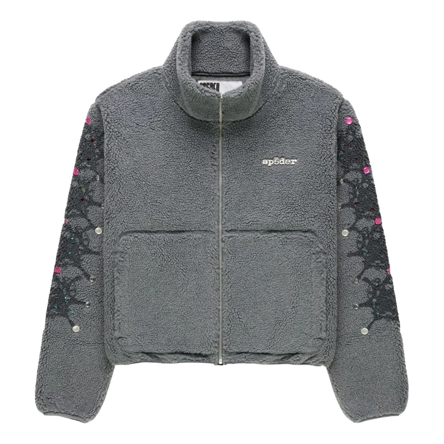 Sp5der Webstone Teddy Fleece Zip Up 'Slate Grey' JA001SS26SLT