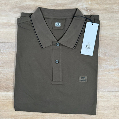 C.P. Company Stretch Piquet Striped Collar Polo Shirt in Ivy Green