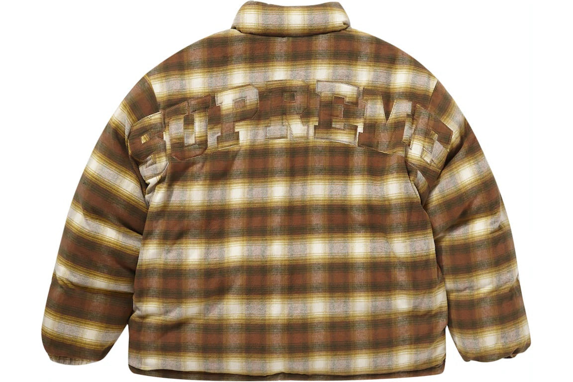 SUPREME FLANNEL REVERSIBLE PUFFER JACKET BROWN