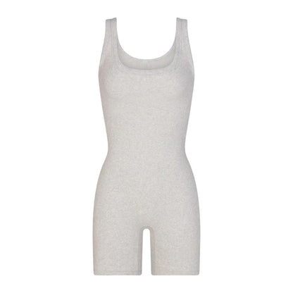 SKIMS MID-THIGH BODY SUIT LIGHT HEATHER GREY