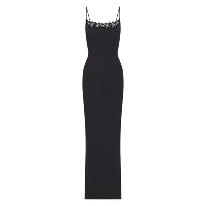 SKIMS FITS EVERYBODY LONG SLIP DRESS LACE ONYX