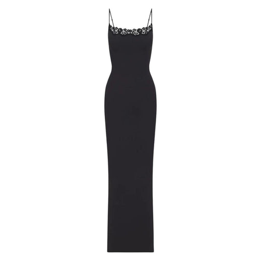 SKIMS FITS EVERYBODY LONG SLIP DRESS LACE ONYX