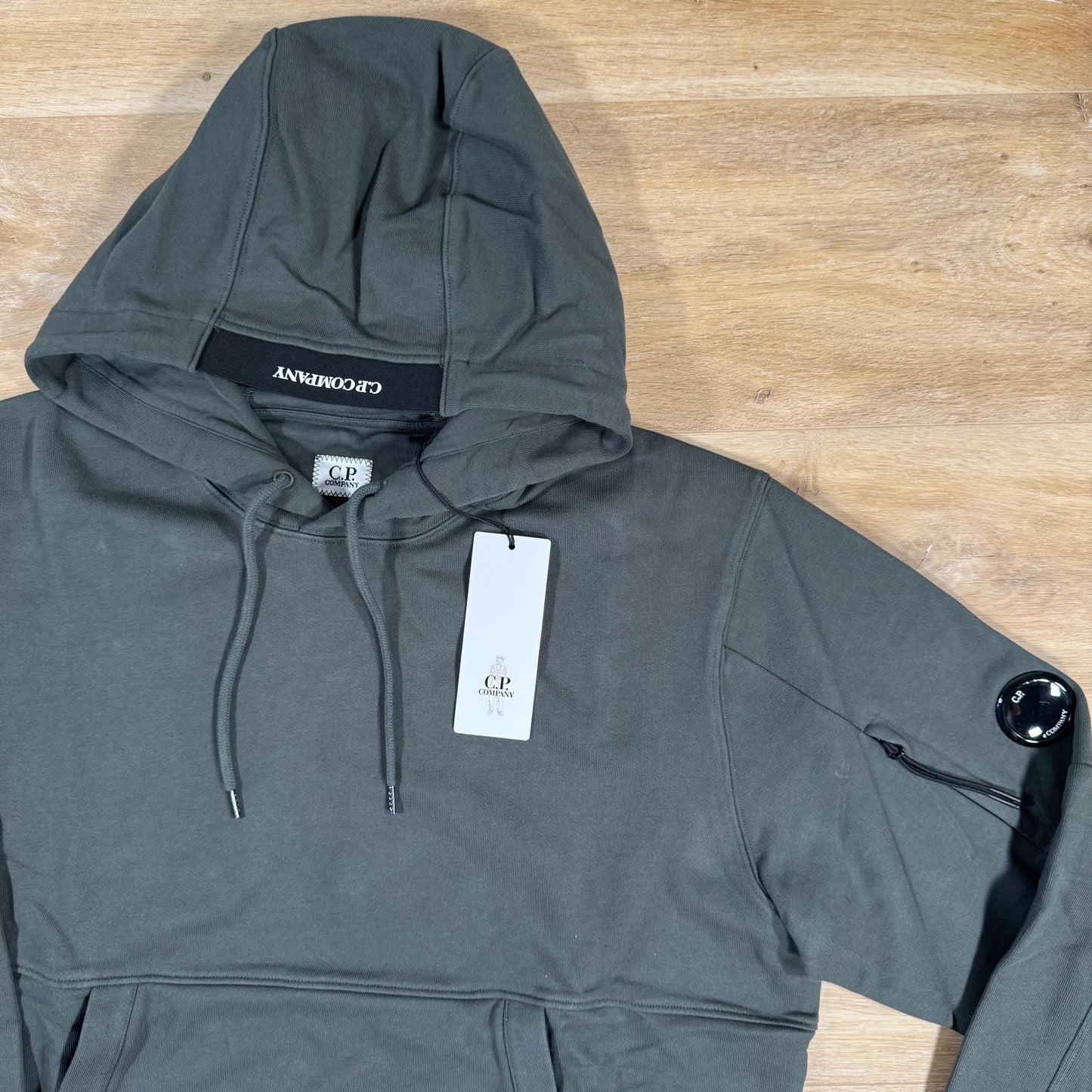 C.P. Company Diagonal Raised Fleece Lens Hoodie in Dark Shadow - Grey