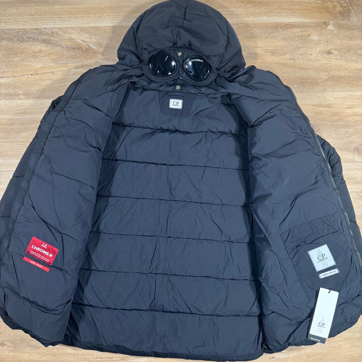 C.P. Company Chrome-R Goggle Down Jacket in Navy
