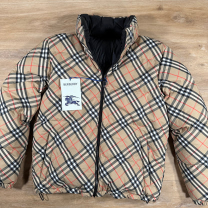 Burberry Reversible Check Snowdon Puffer Jacket in Sand Beige