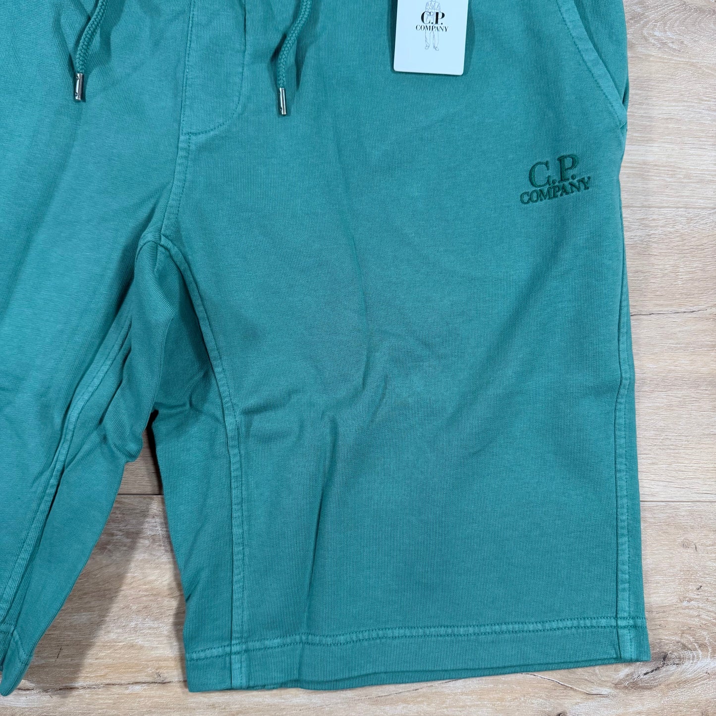 C.P. Company Cotton Fleece Logo Shorts in Frosty Spruce