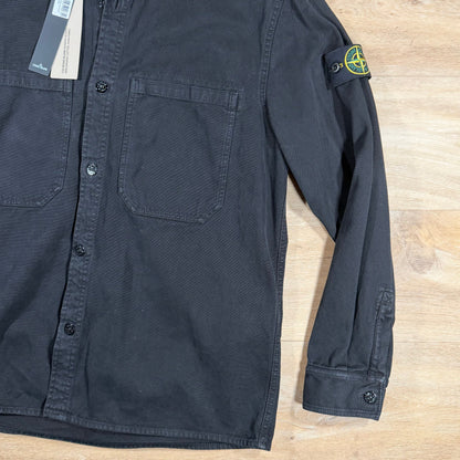 Stone Island Organic Panama Cotton Old Effect Overshirt in Black