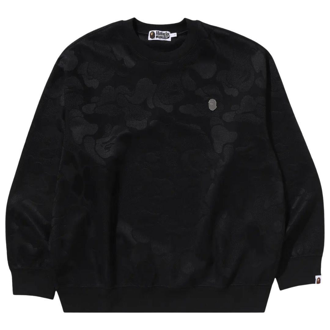 BAPE SOLID CAMO JACQUARD ONE POINT CREWNECK BLACK