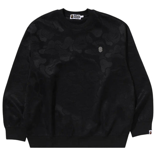 BAPE SOLID CAMO JACQUARD ONE POINT CREWNECK BLACK