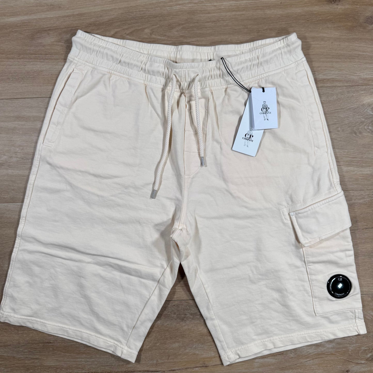 C.P. Company Light Fleece Cargo Lens Shorts in Pistachio Shell