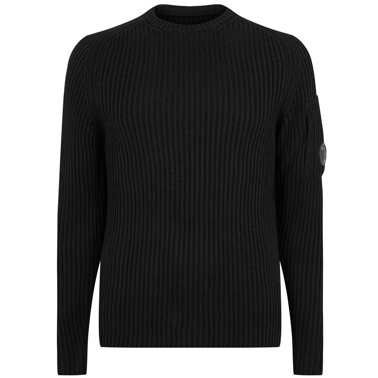 CP Company Black Merino Wool Lens Knitted Sweatshirt