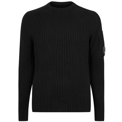 CP Company Black Merino Wool Lens Knitted Sweatshirt