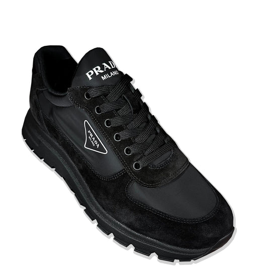 Prada Black Triangle Suede & Nylon Runners