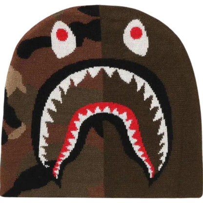 BAPE 1ST SHARK KNIT BEANIE OLIVE/BROWN