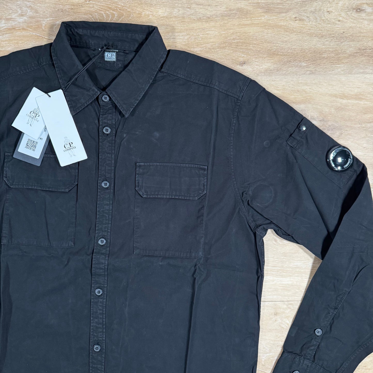 C.P. Company Organic Gabardine Lens Button Shirt in Black