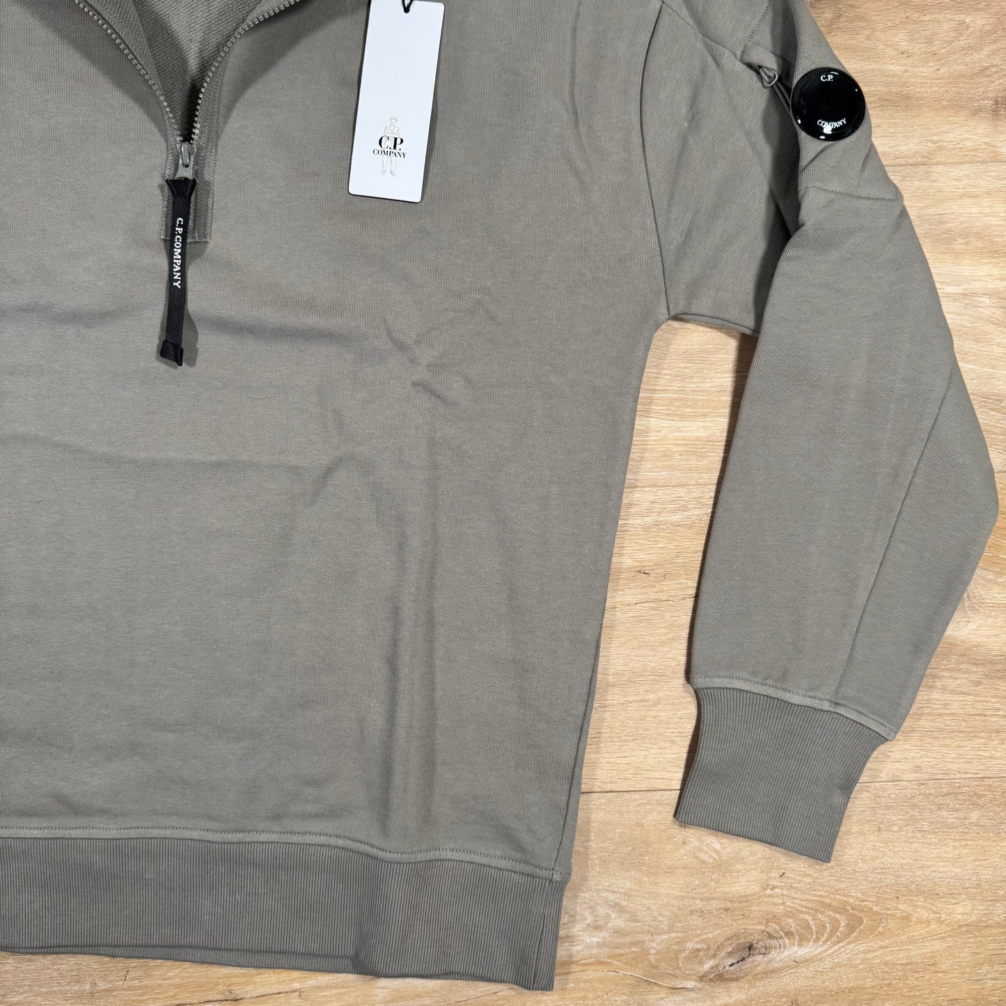 C.P. Company Diagonal Raised Half-Zip Lens Sweatshirt in Fungi Grey