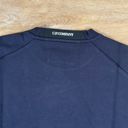 CP Company Diagonal Raised Fleece Crewneck Lens Sweatshirt in Navy