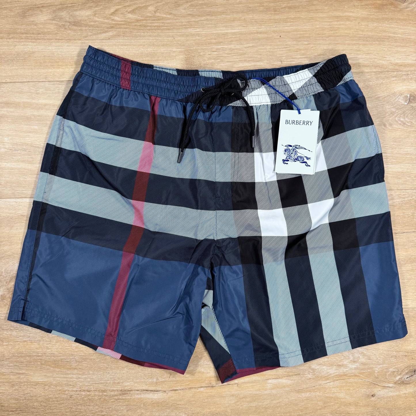 Burberry Check Swim Shorts in Carbon Blue