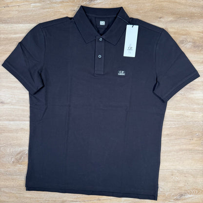 CP Company Stretch Piquet Logo Polo Shirt in Black