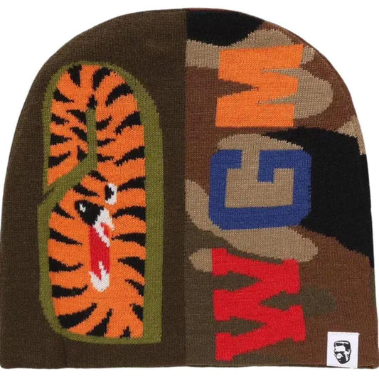 BAPE 1ST SHARK KNIT BEANIE OLIVE/BROWN
