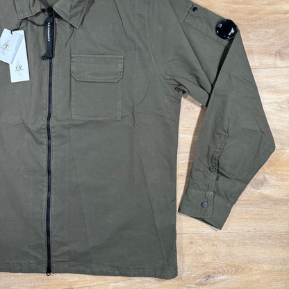 C.P. Company Organic Gabardine Lens Overshirt in Ivy Green