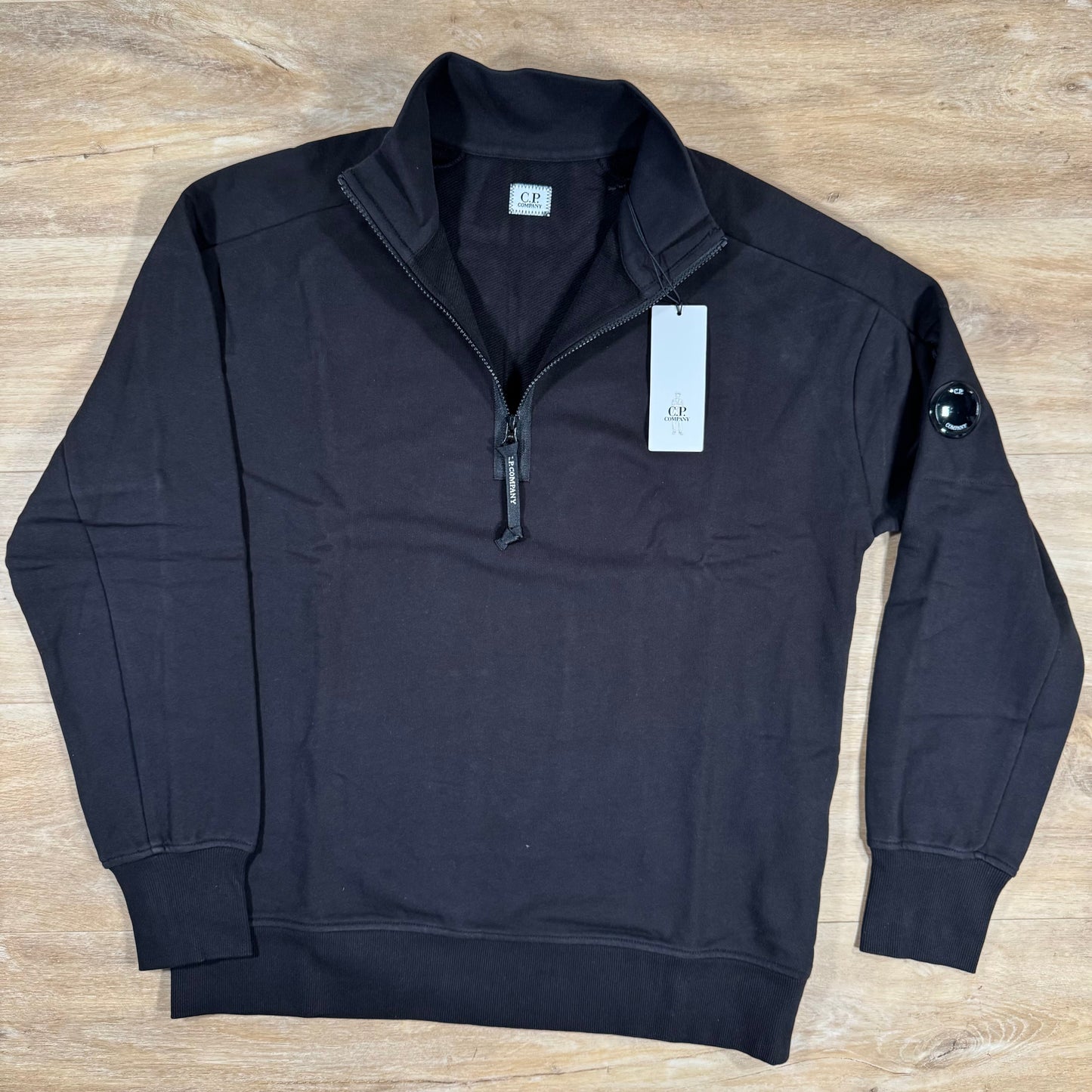 C.P. Company Diagonal Raised Half-Zip Lens Sweatshirt in Black