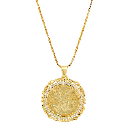 Womens 18ct Gold Plated Solar Coin Medallion Necklace