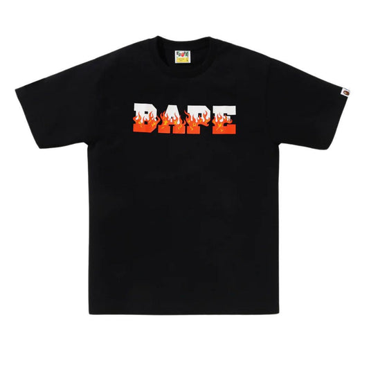 BAPE RED FLAME BAPE LOGO T-SHIRT BLACK