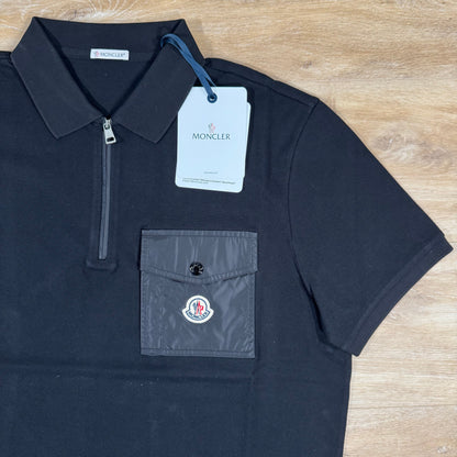 Moncler Nylon Pocket Polo Shirt in Black