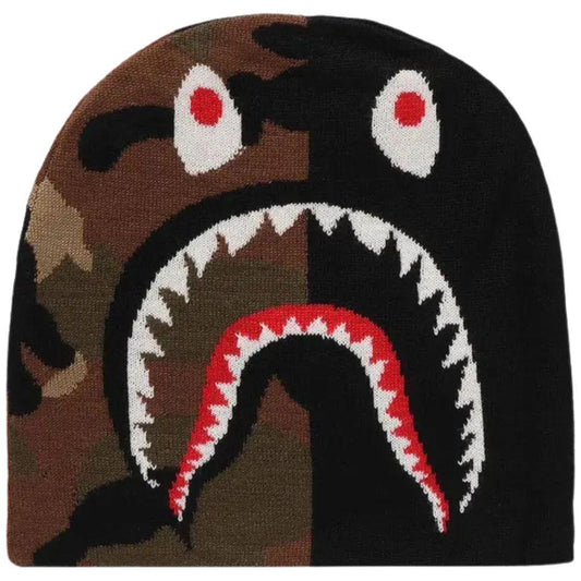BAPE 1ST SHARK KNIT BEANIE OLIVE/BLACK