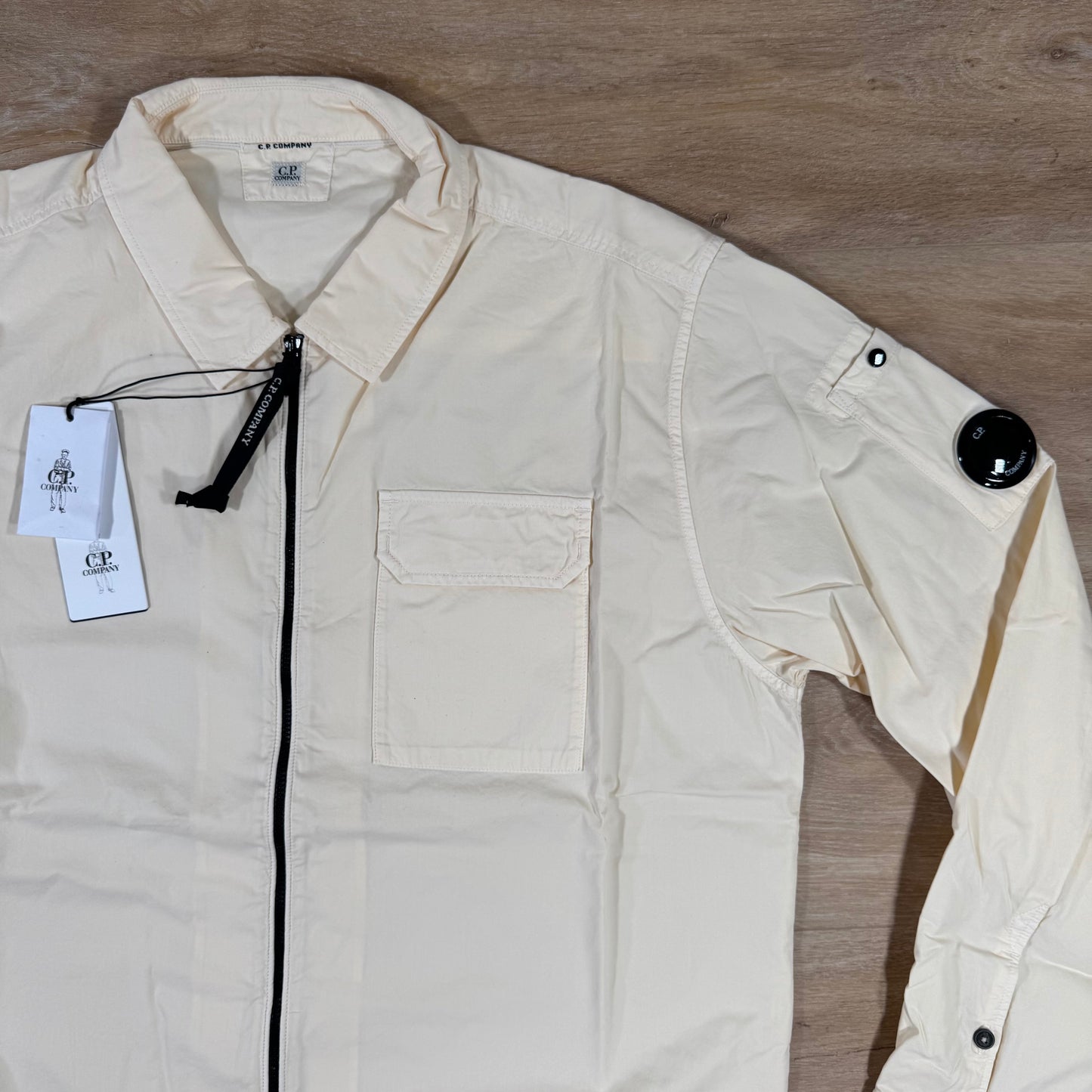 C.P. Company Organic Gabardine Lens Overshirt in Pistachio Shell