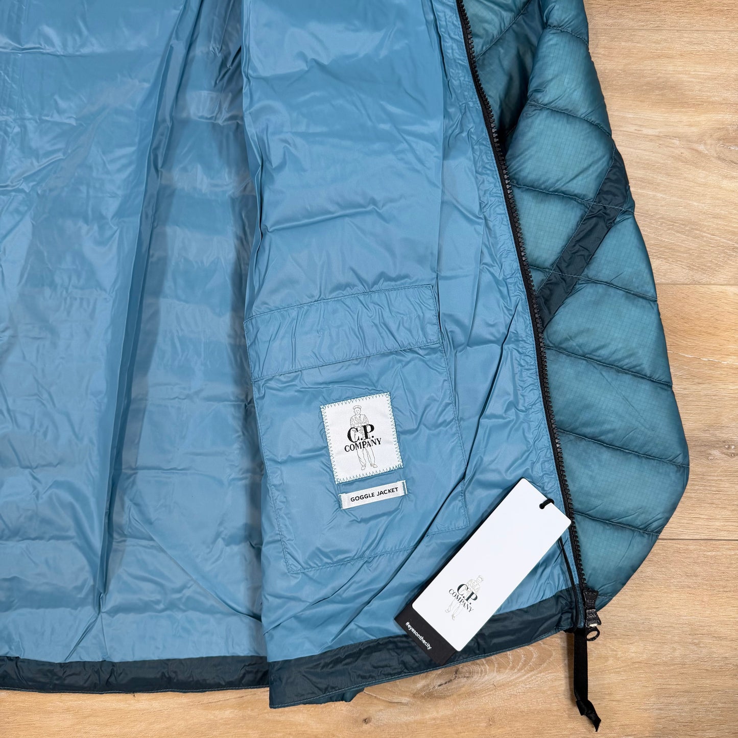 C.P. Company D.D. Shell Goggle Down Jacket in Aegean Blue