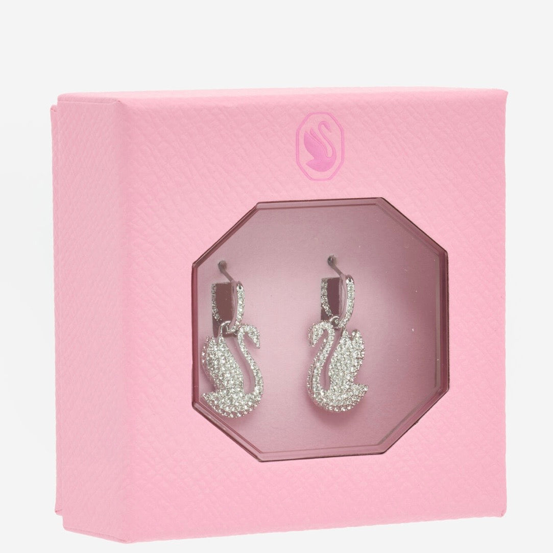 Swarovski Rhodium Plated Swan Earrings
