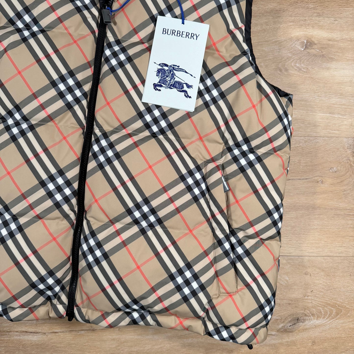 Burberry Reversible Check Puffer Gilet in Sand Beige