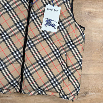 Burberry Reversible Check Puffer Gilet in Sand Beige