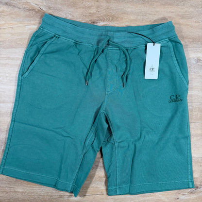 C.P. Company Cotton Fleece Logo Shorts in Frosty Spruce