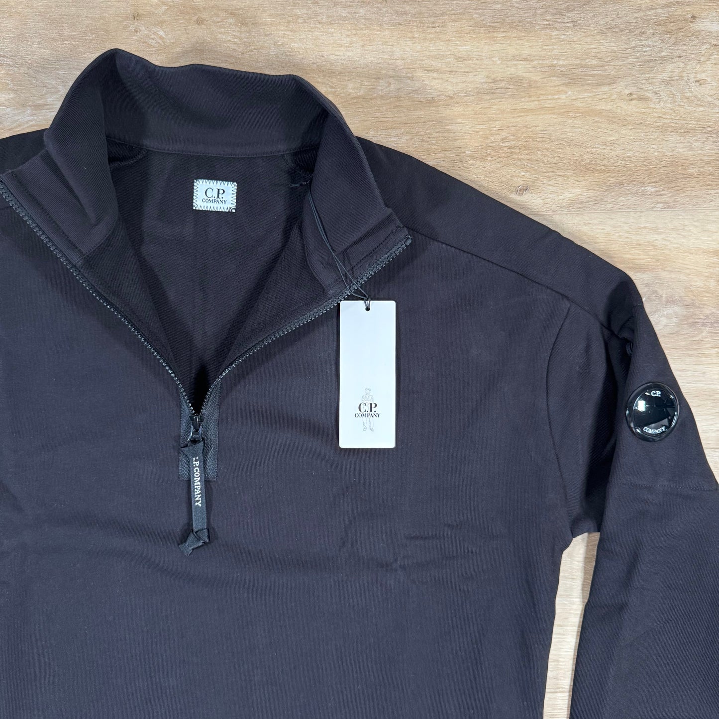 C.P. Company Diagonal Raised Half-Zip Lens Sweatshirt in Black