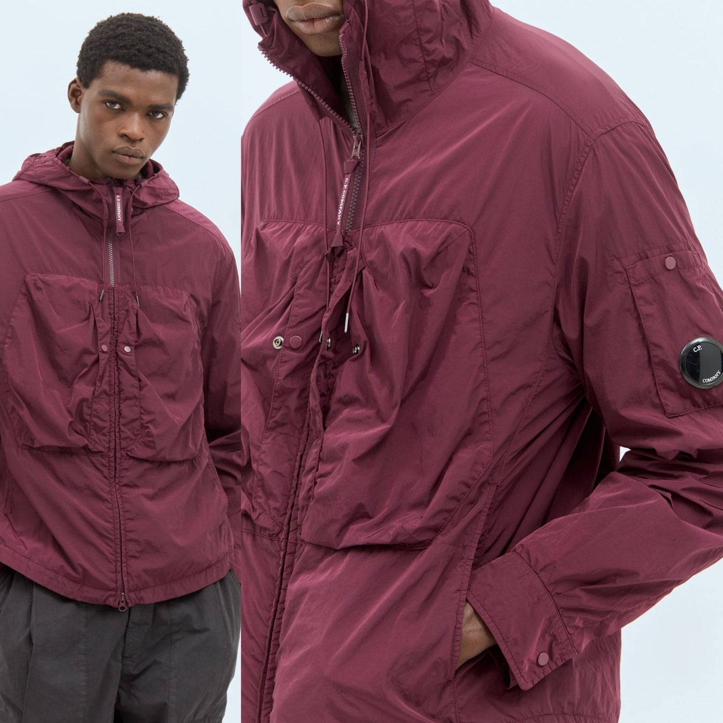CP Company Burgundy Hooded Overshirt Jacket