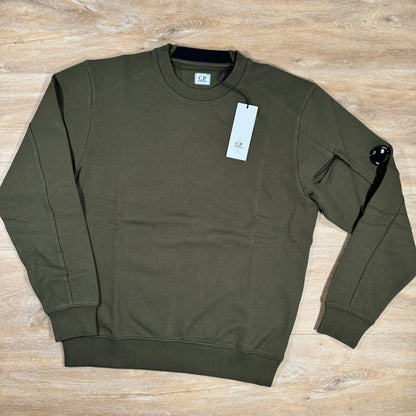 C.P. Company Diagonal Raised Fleece Crewneck Lens Sweatshirt in Ivy Green