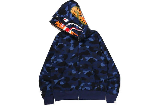 BAPE TIGER SHARK FULL ZIP DOUBLE HOODIE NAVY