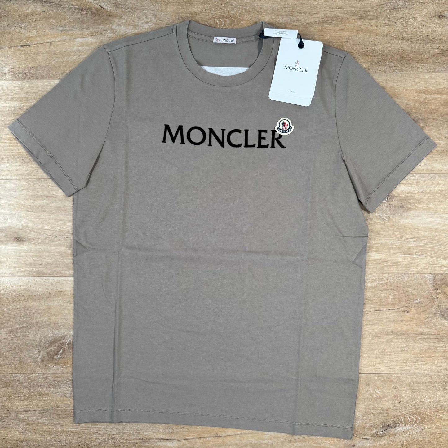 Moncler Flocked Logo Cotton T-Shirt in Gray