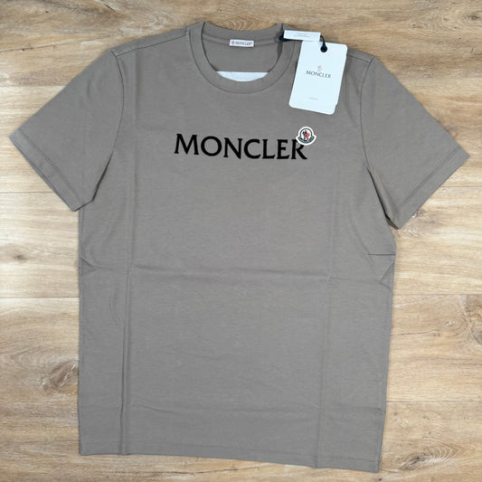 Moncler Flocked Logo Cotton T-Shirt in Gray