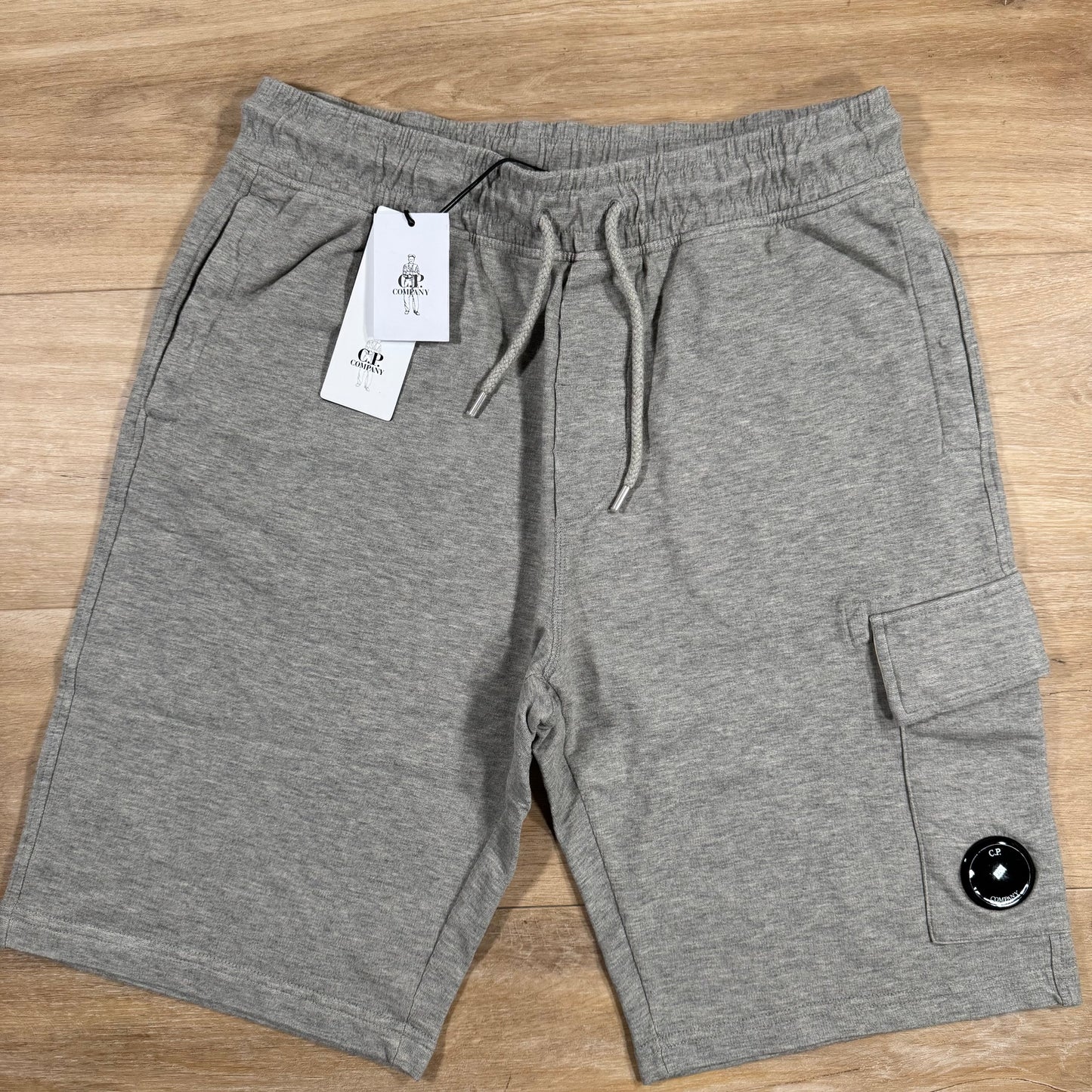 C.P. Company Light Fleece Cargo Lens Shorts in Grey Melange