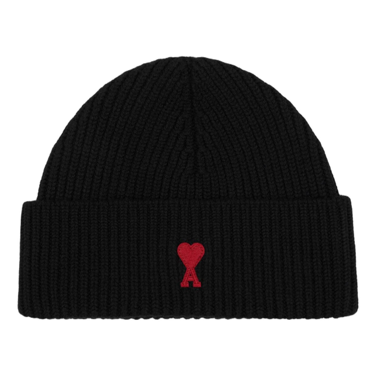 AMI FW25 Contrasted Ami De Coeur Wool Beanie 'Black' BFUHA116-018-009