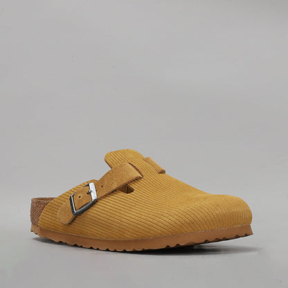 BIRKENSTOCK - BOSTON CLOGS - CORDUROY CORK BROWN EMBOSSED SUEDE - NARROW FIT