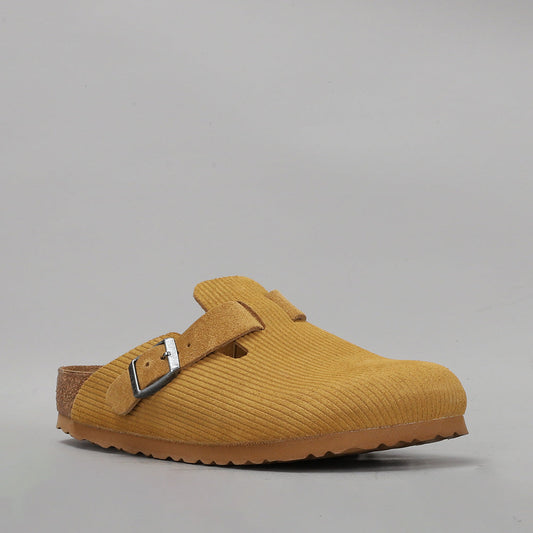 BIRKENSTOCK - BOSTON CLOGS - CORDUROY CORK BROWN EMBOSSED SUEDE - NARROW FIT