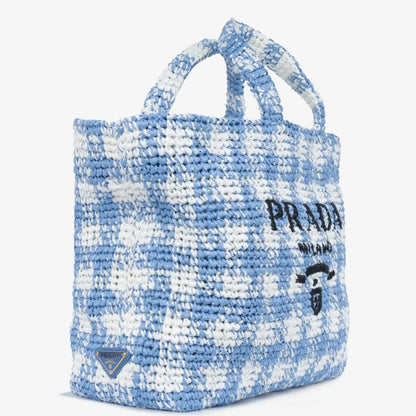 Prada Large Check Crochet Tote Bag