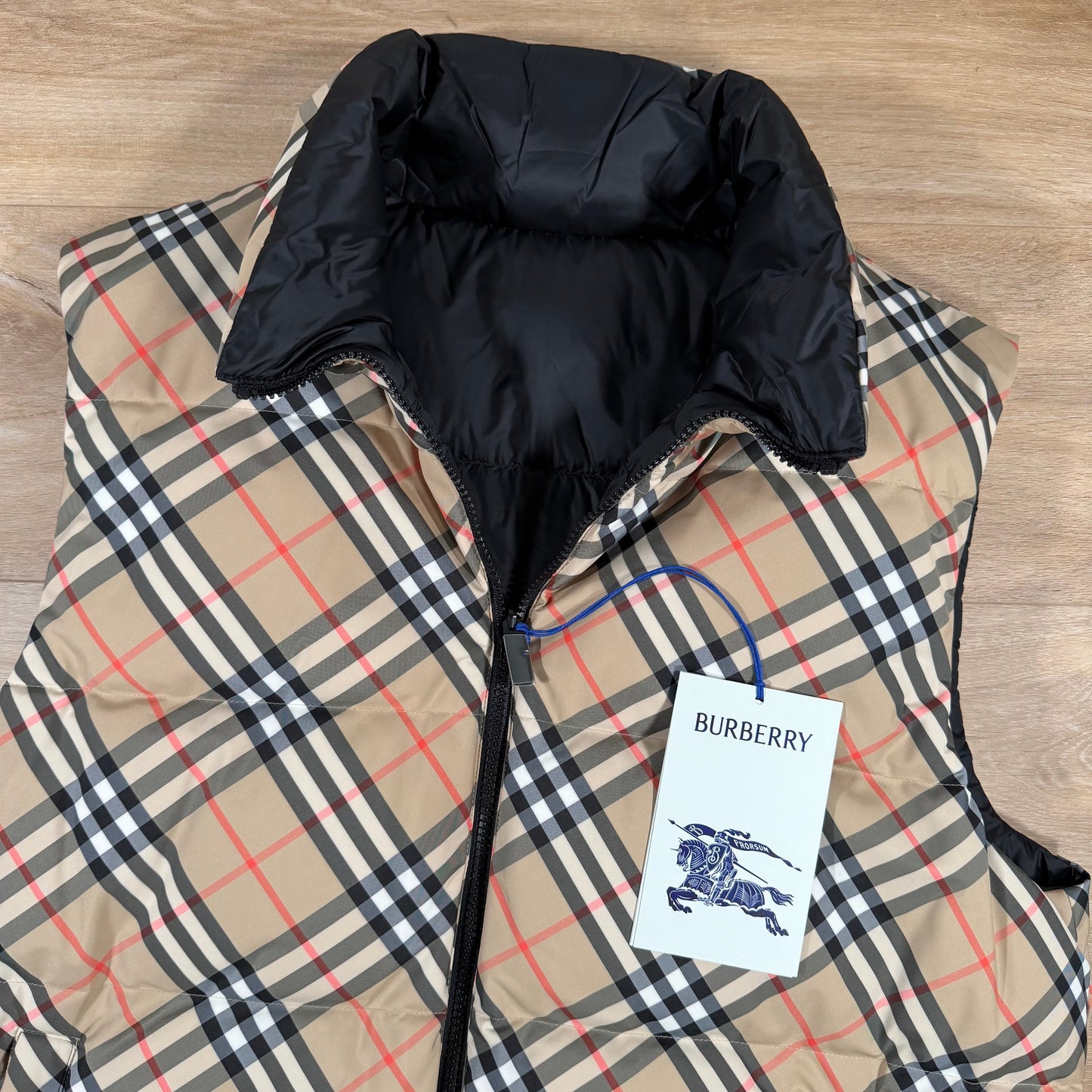 Burberry Reversible Check Puffer Gilet in Sand Beige