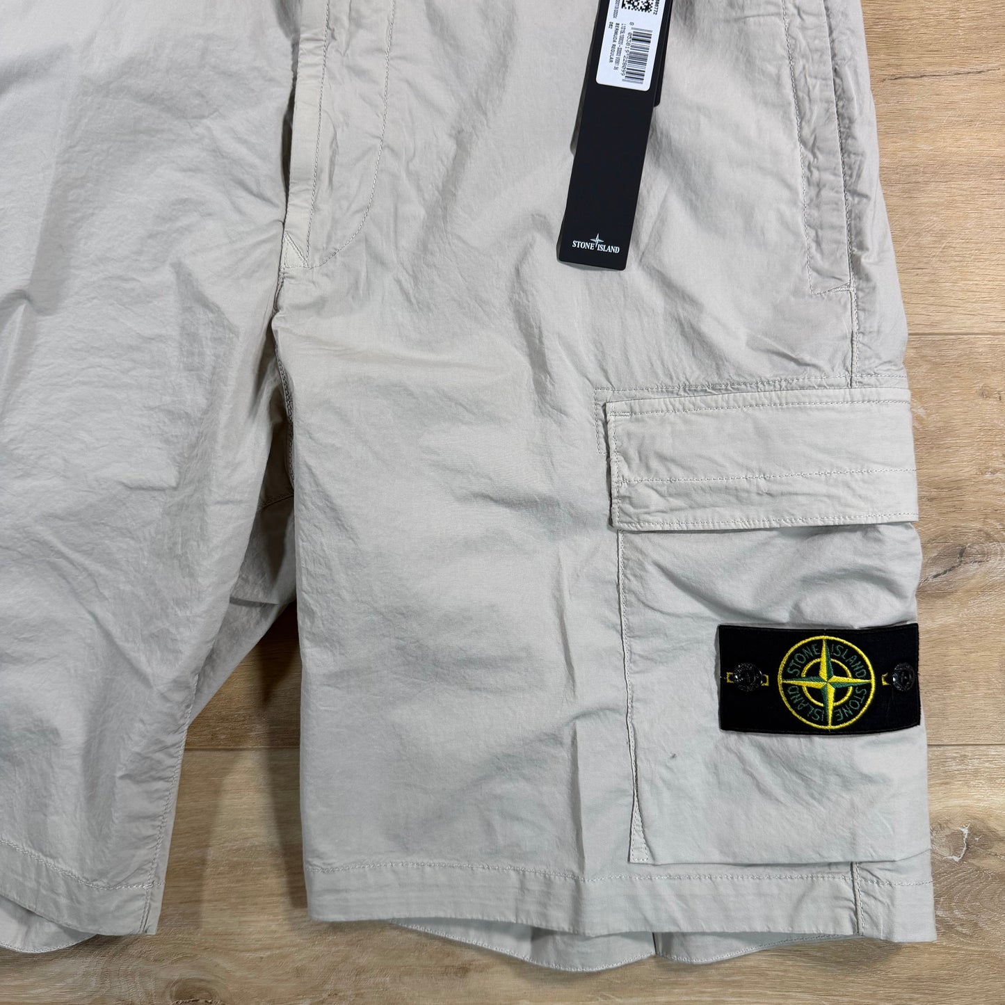 Stone Island Stretch Cotton Tela 'Paracadute' Cargo Bermuda Shorts in Pearl Grey