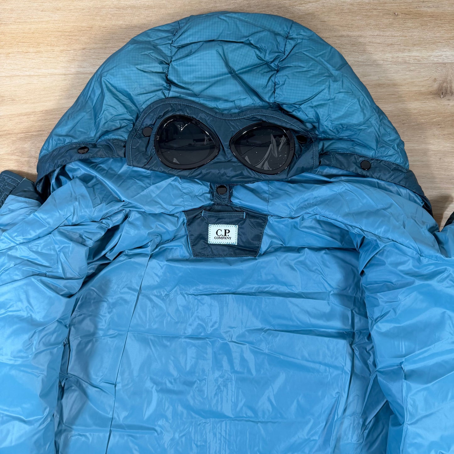C.P. Company D.D. Shell Goggle Down Jacket in Aegean Blue
